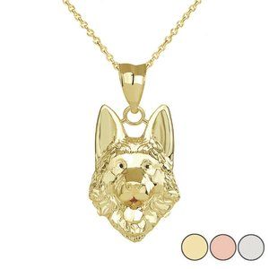 14k Solid Gold Dog German Shepherd Head Necklace